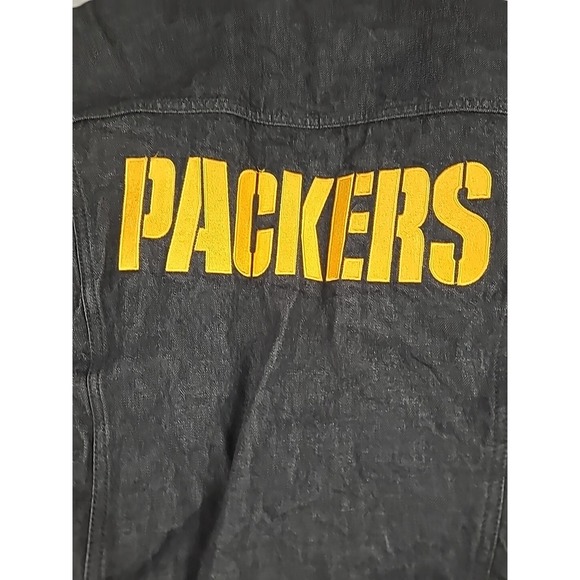Green‎ Bay Packers Denim Jacket Mens Large Levi's NFL Black Green Gold Rare - Picture 13 of 16